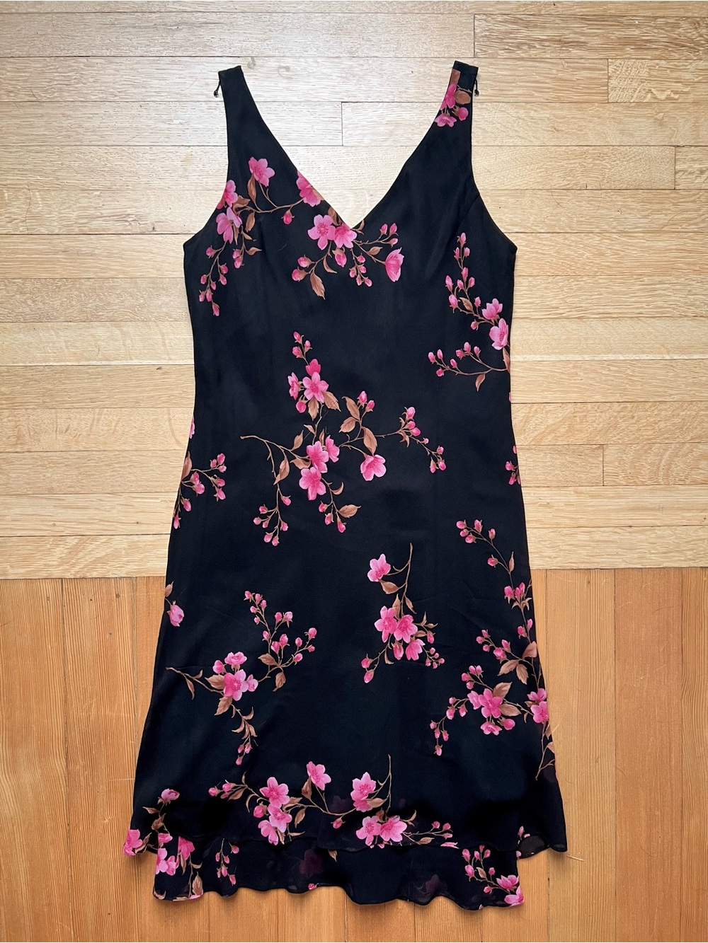 Vintage silk dress black pink floral 12